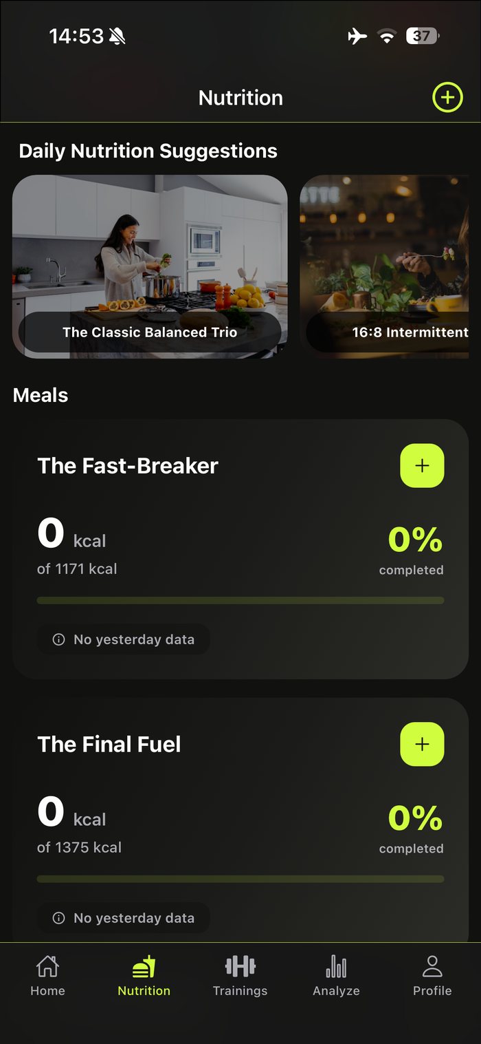 Gymrition Nutrition tab screen
